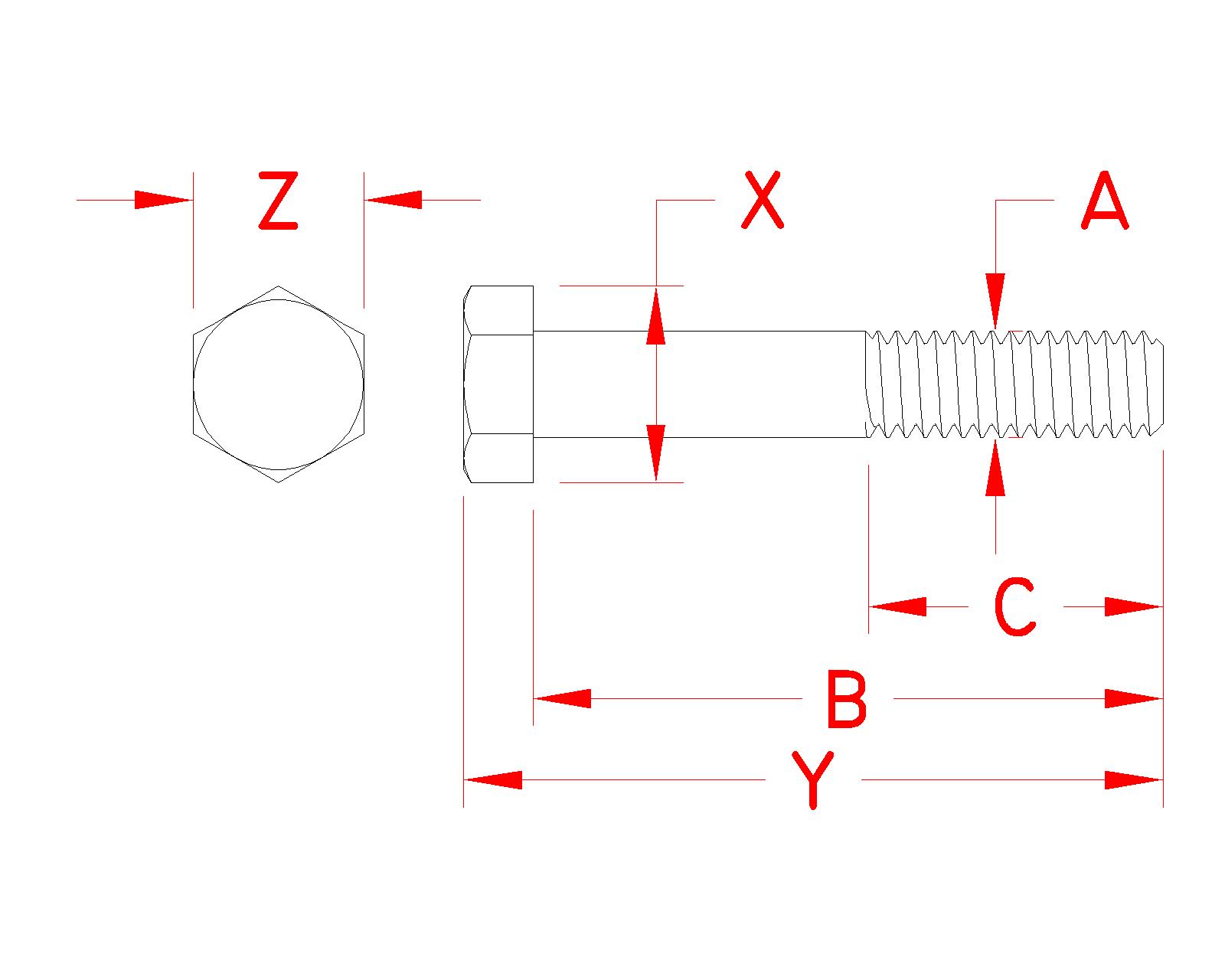 Stainless Steel Hex HD Cap Screw, S0336-07100, S0336-07150, S0336-08120, S0336-08150, S0336-08250, S0336-10100, S0336-10150, S0336-10250, S0336-13120, S0336-13150, S0336-13250, S0336-16150, S0336-16300, Line Drawing
